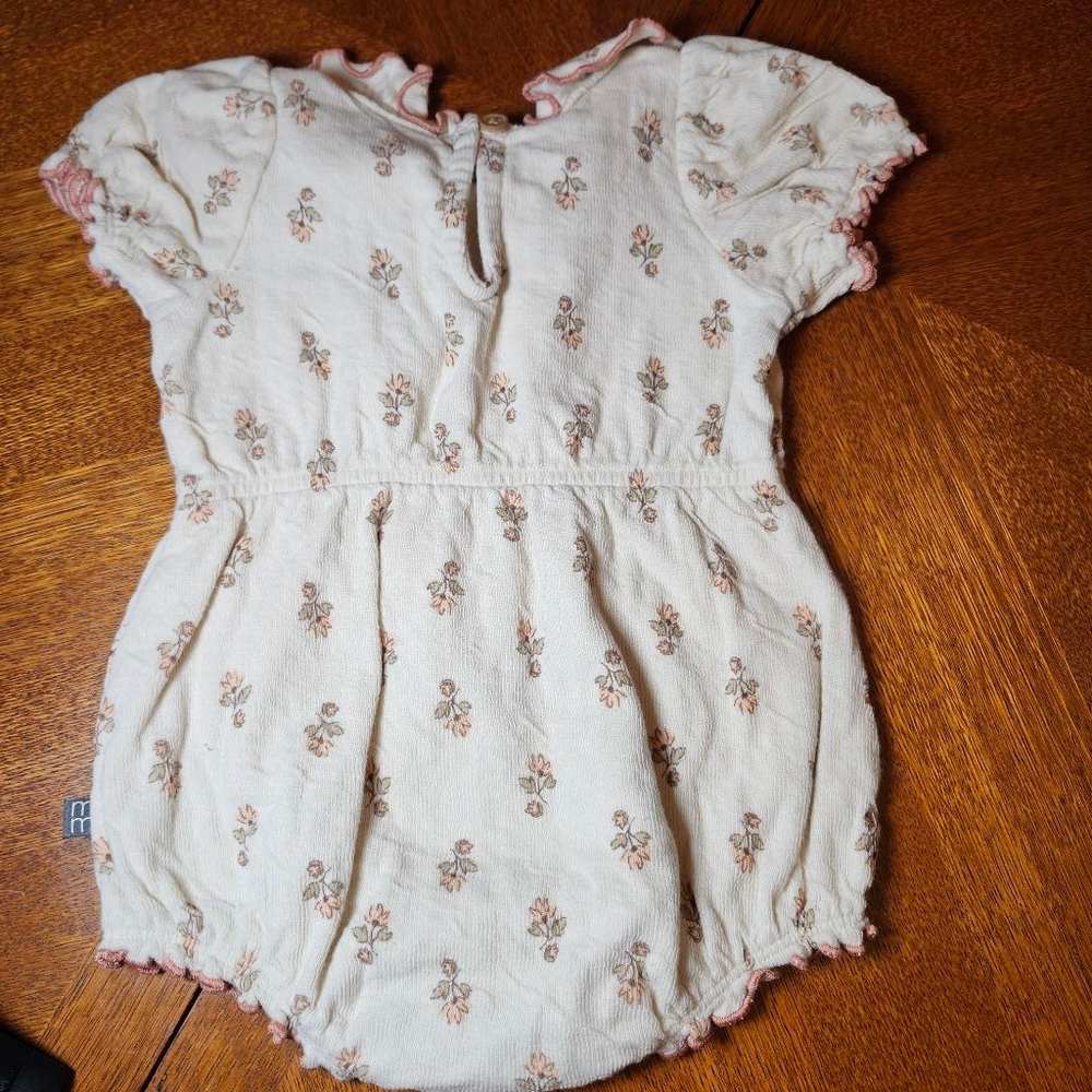 Baby Gerber Beige Floral Bodysuit 6-9 Months with Pink Trim - Picture 4 of 4